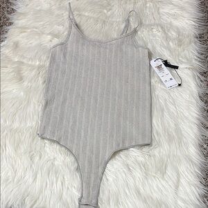 NWT Noisy May Sparkly Ribbed Lurex Singlet Thong Bodysuit Juniors Size S/M